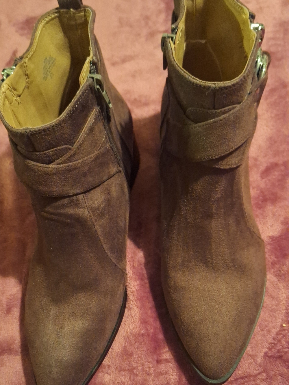 Nine West Brown Suede Pointed Ankle Booties with Buckle